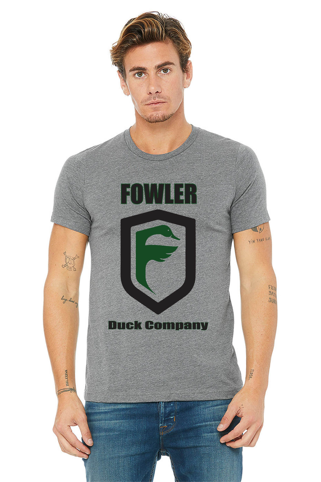 fowler outdoors duck company logo dark grey shirt